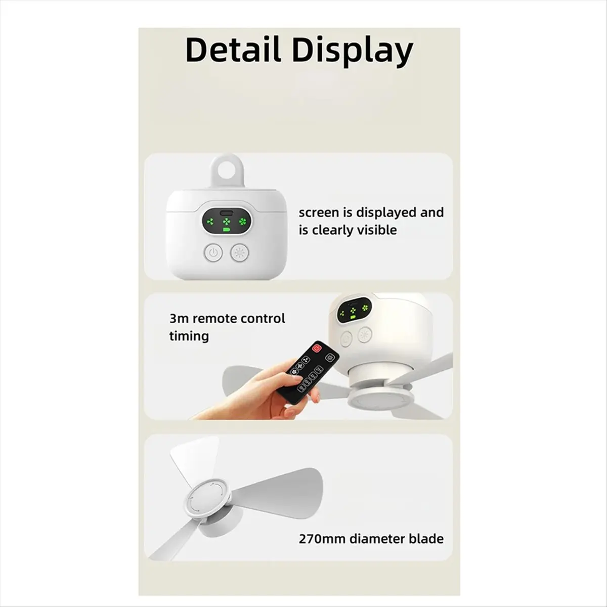 ●USB Rechargeable Large Wind Ceiling Fan Removable Blades Night Lamp Lighting 8000mAh Capacity Household Outdoor Fan