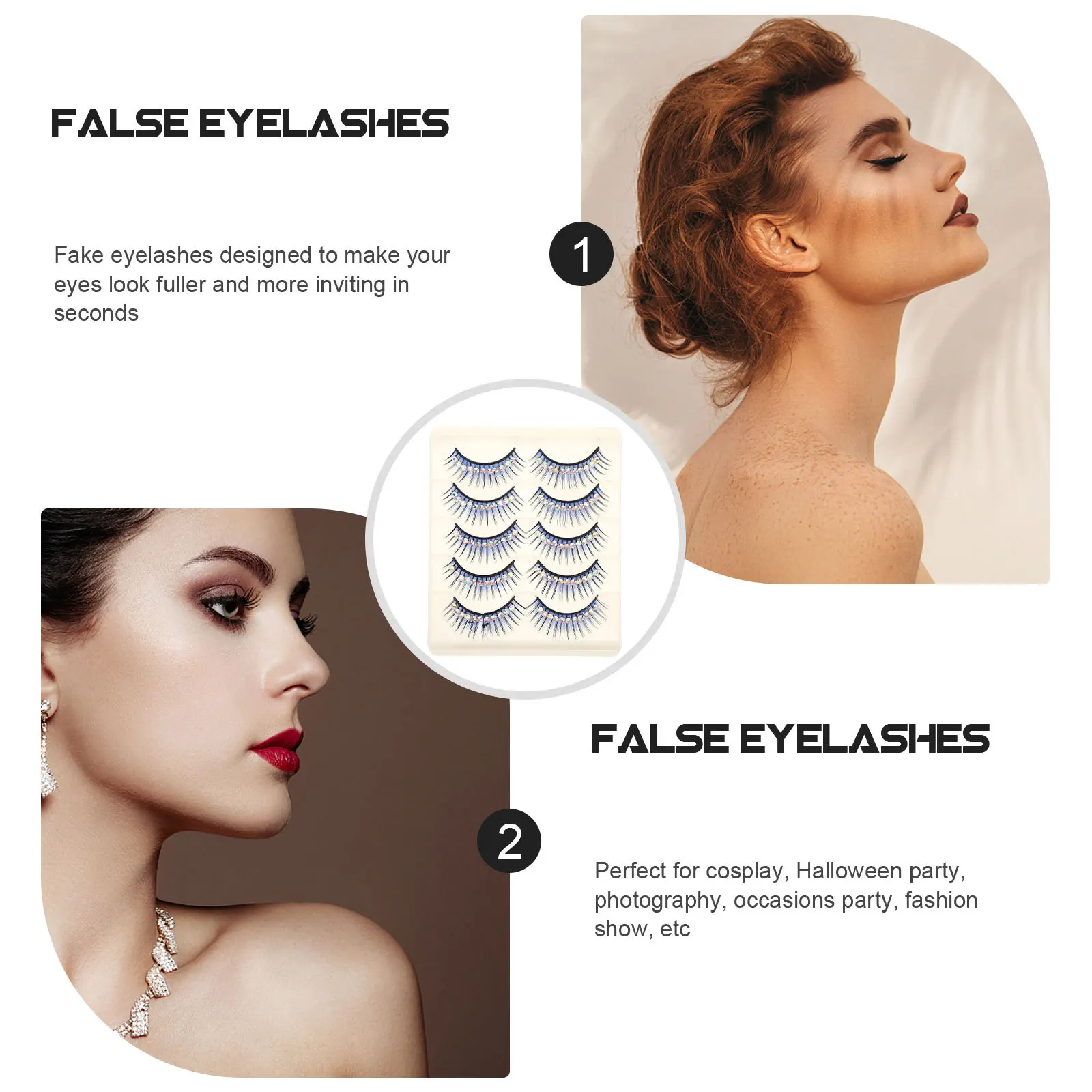 

5Pairs False Eyelashes Diamond Decor Thick Exaggerated Performance Stage Party Cosplay Costume Lashes False Eyelashes
