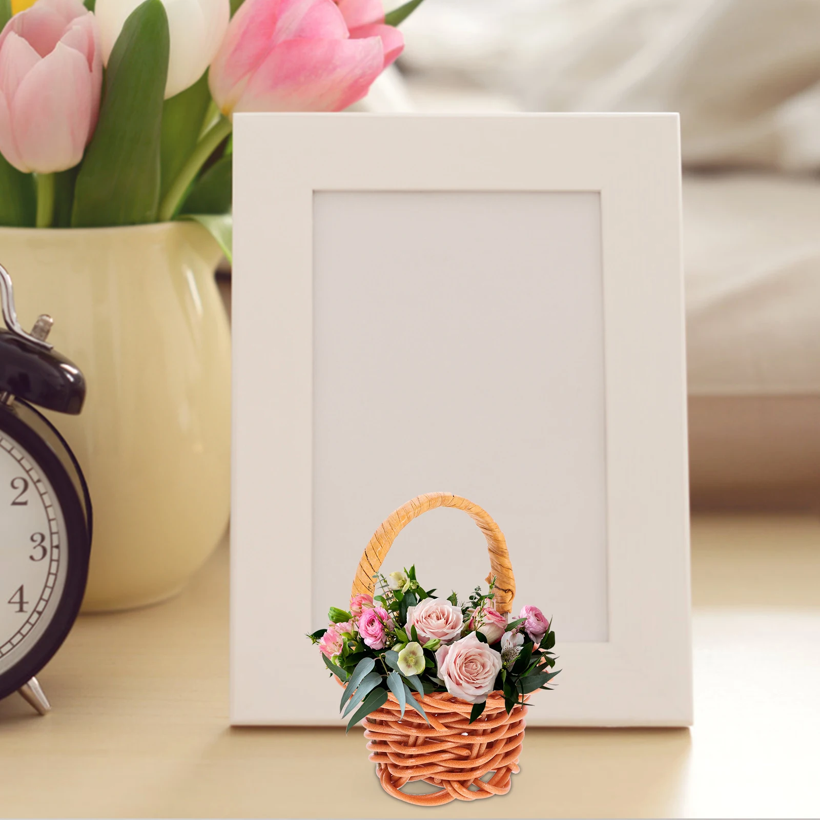 

10pcs Mini Woven Baskets With Handles Flower Storage Decoration For Home Desktop Bedroom Office Organizer Natural Household