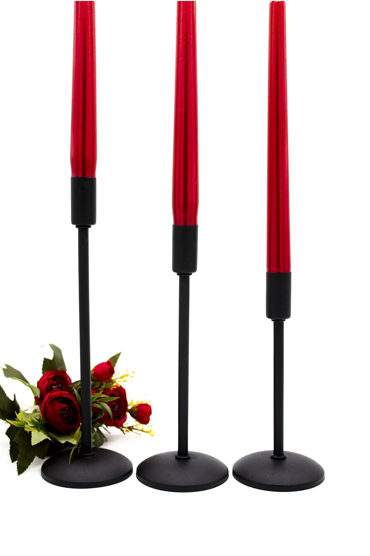 2022 Flat Leg 3 Pcs Stainless Black Candlestick Candle Holder Thin Long  Home Decoration