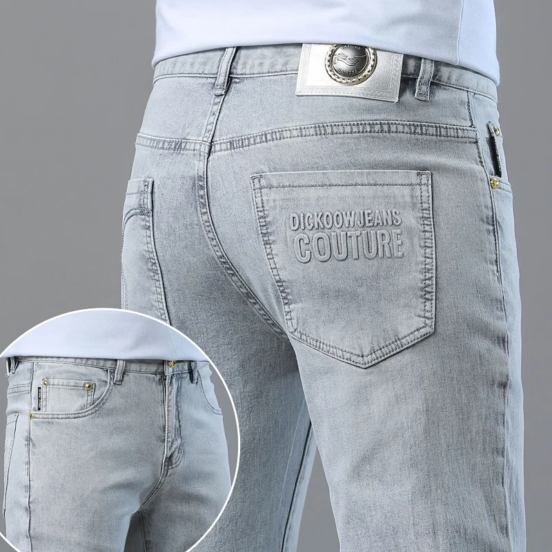 Sommer dünne Jeans Herren atmungsaktive Stretch schmal geschnittene kleine gerade drei dimensionale Druck druck lässige Trend hose