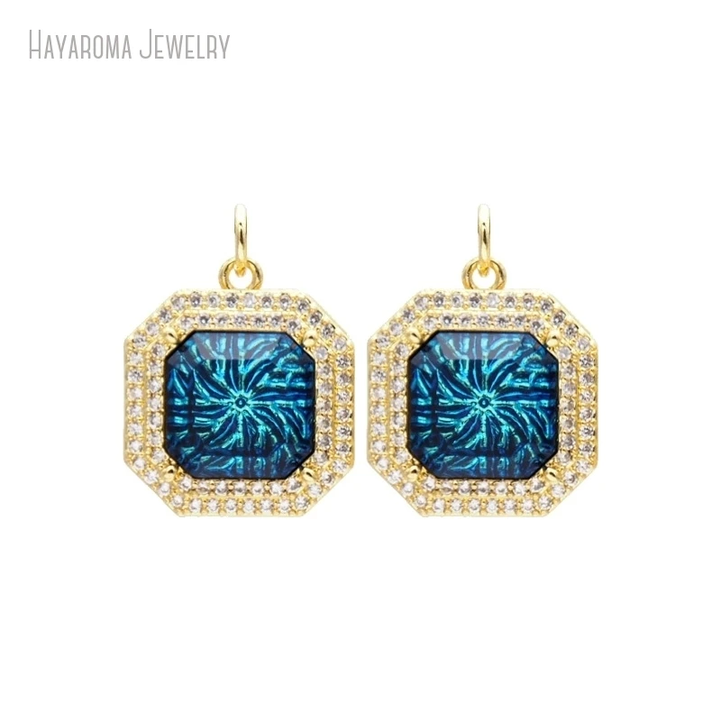 

2Pcs Pendant Gold Color Metal Glass Wholesale Jewelry Copper Geometric Octagon Charms PM44079