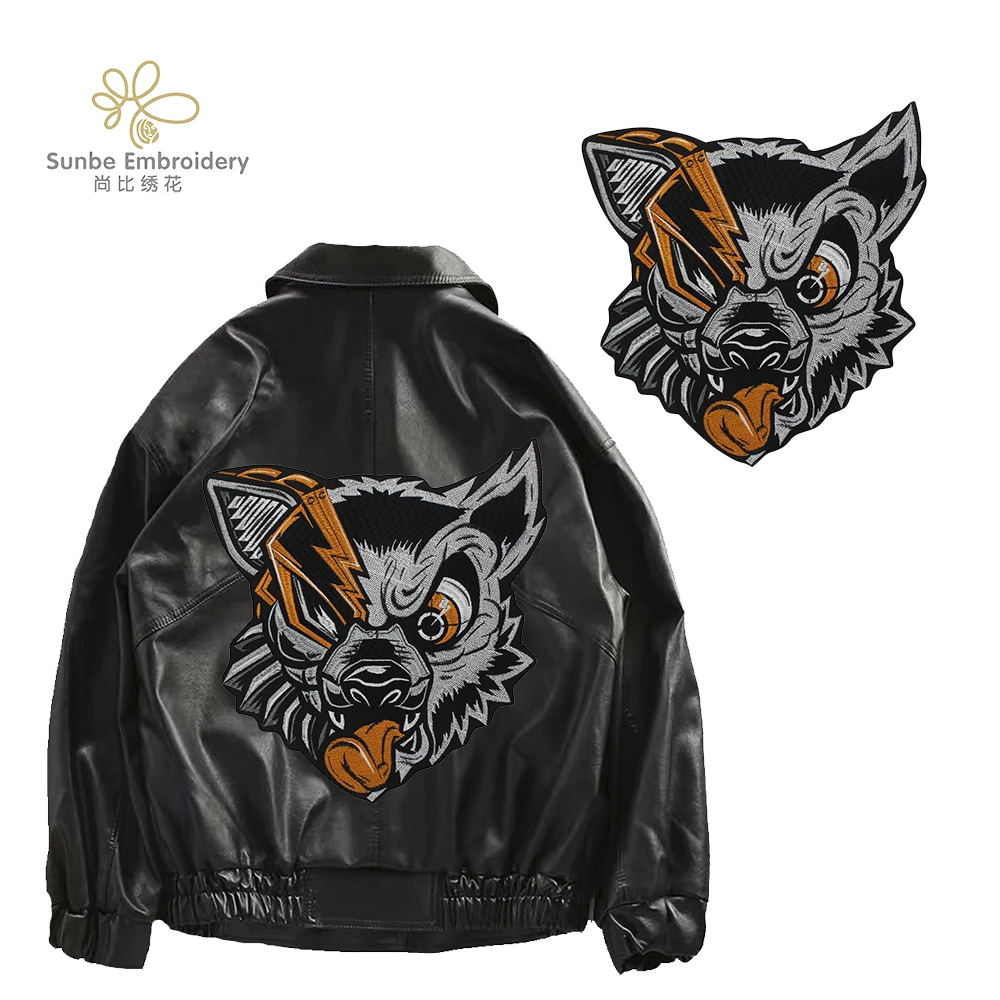 

Нашивка из ткани с вышивкой волка и собаки в стиле панк, тканевая аппликация, железная нашивка, украшение на спине гоночной куртки