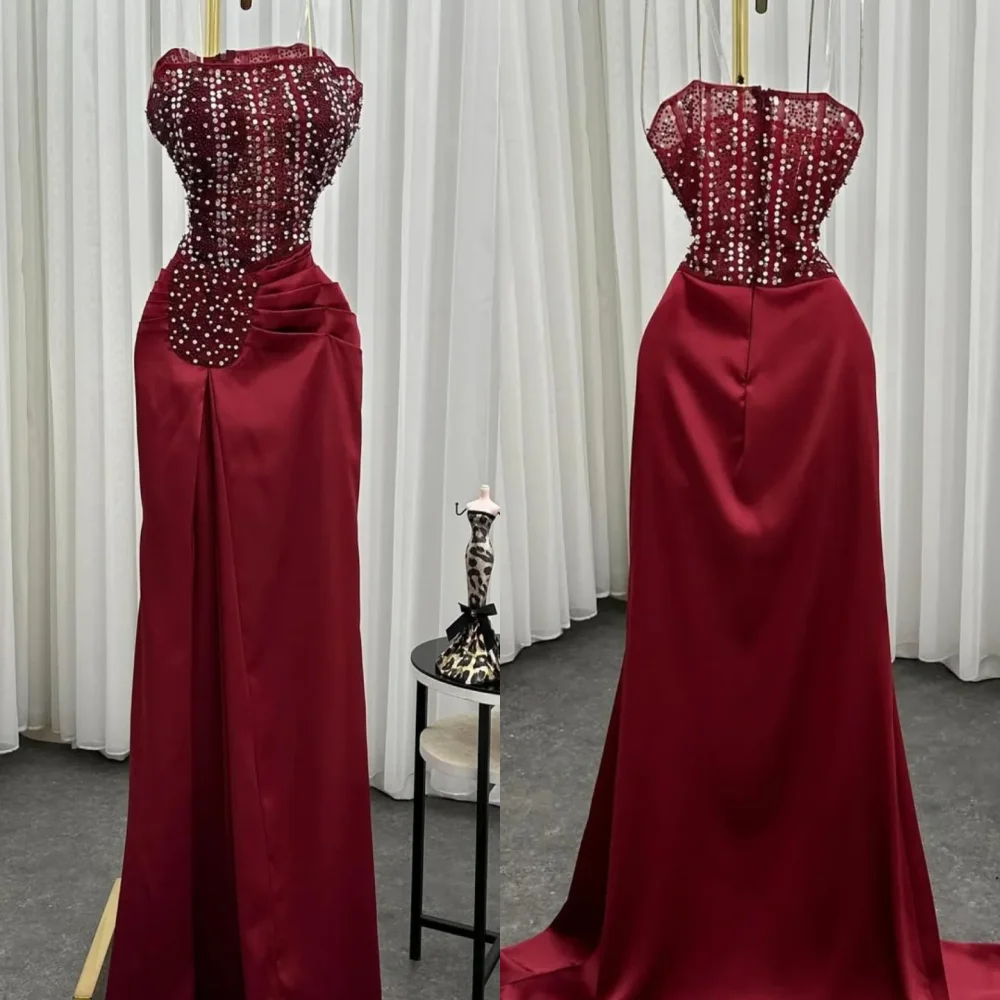 

Customized Formal Pleat Sequined Pattern Mermaid Strapless Long Dresses Bespoke Occasion Cocktail Classic