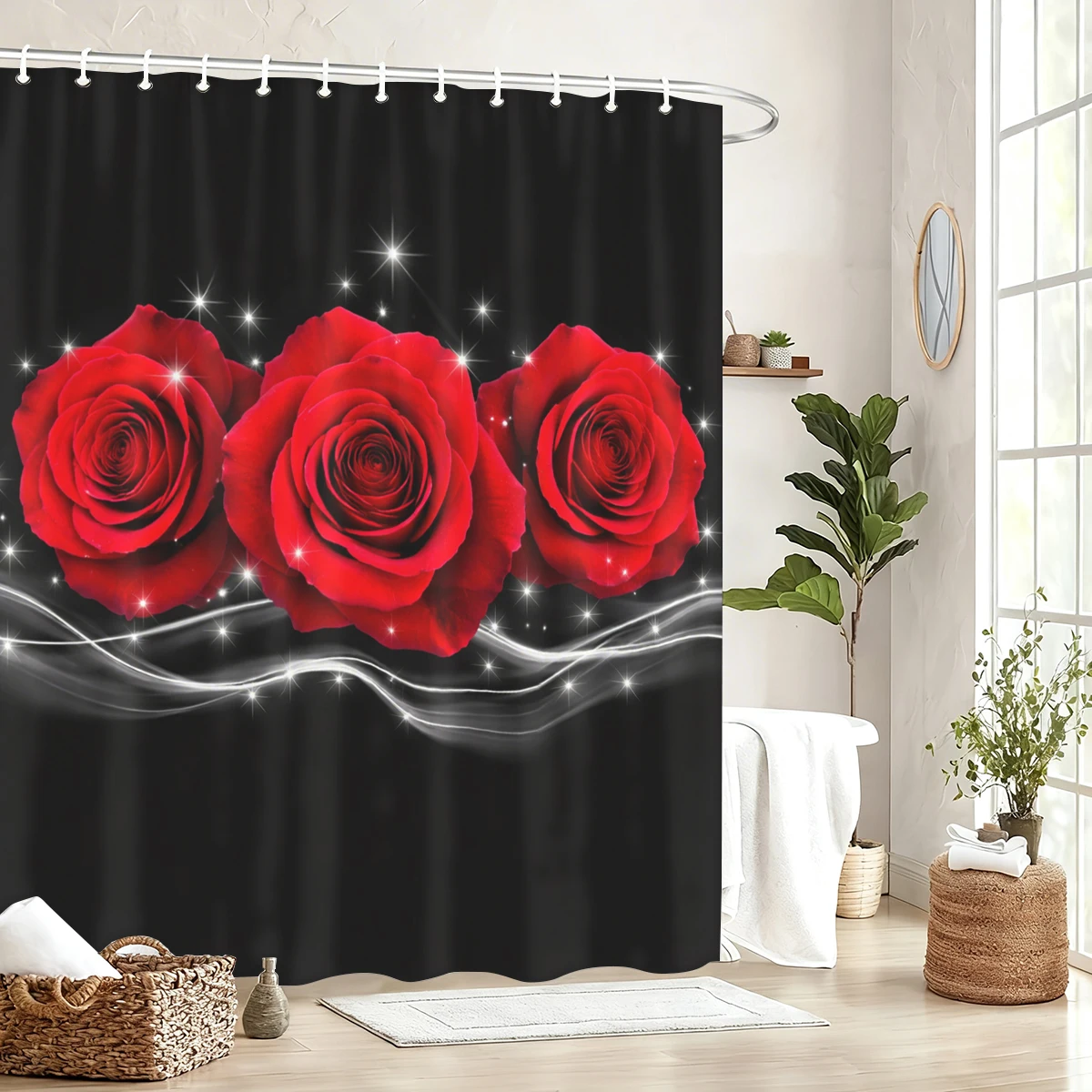 

Romantic Rose & Butterfly Pattern Polyester Shower Curtain - Stylish Bathroom Decor, Artistic Bathtub Partition for Home