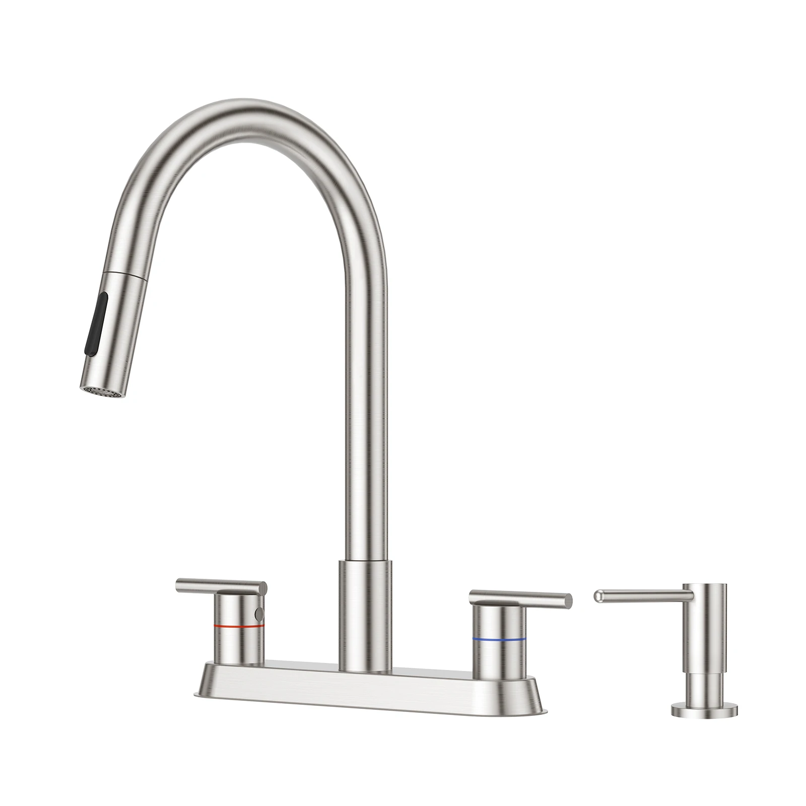 

CUPC Stainless Steel 3-4 Hole Widespread Pull Out Kitchen Sink Faucet With Soap Dispenser