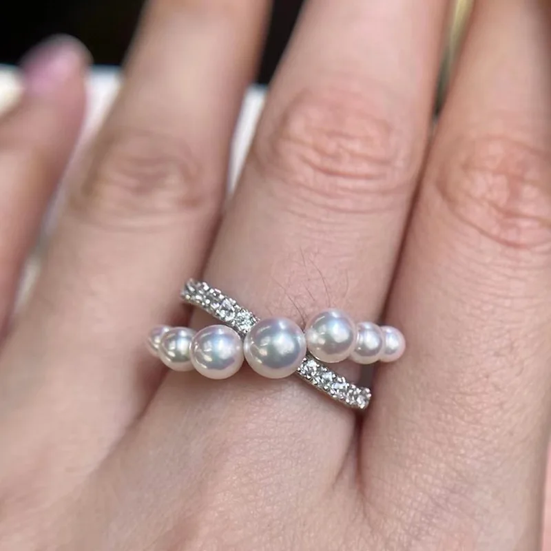 charming new design akoya perfect round white pearl ring  wedding ring  sterling silver rings  engagement rings for women