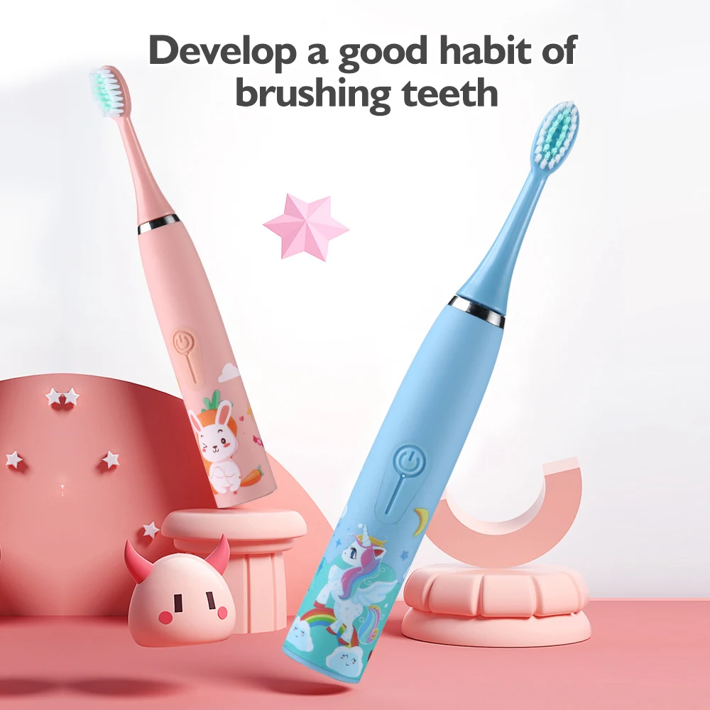 Spazzolino elettrico per bambini pulizia sonica cartone animato per bambini cintura per bambini sostituzione spazzolino da denti testa modello cartone animato