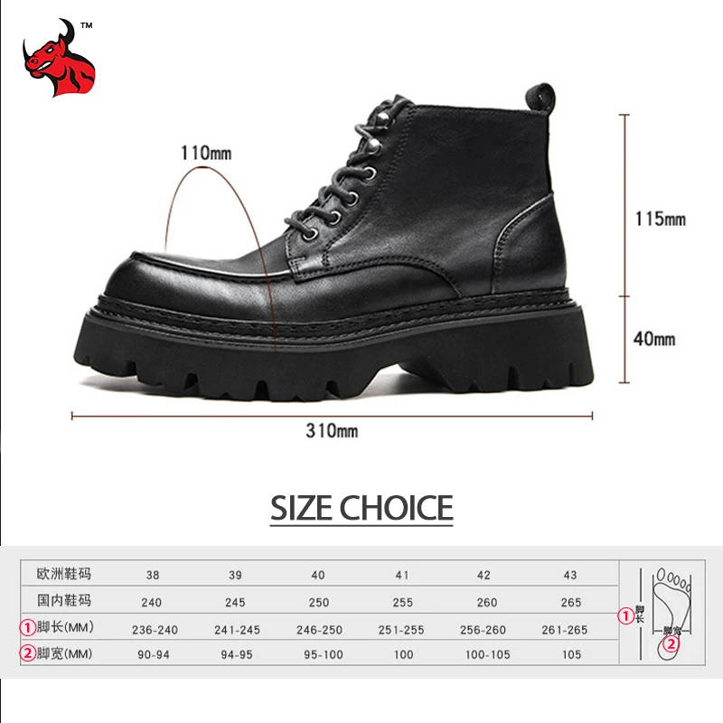 Men's Motorcycle Boots Genuine Leather High Top Motorbike Ankle Boots Thick Soled Vintage Round Toe Casual Punk Dress Shoes - Image 2
