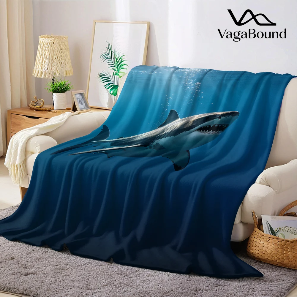 Cool Shark Ocean Flannel Blanket Warm Soft Halloween Christmas All-Season Couch Decorative Cozy Warm Gift