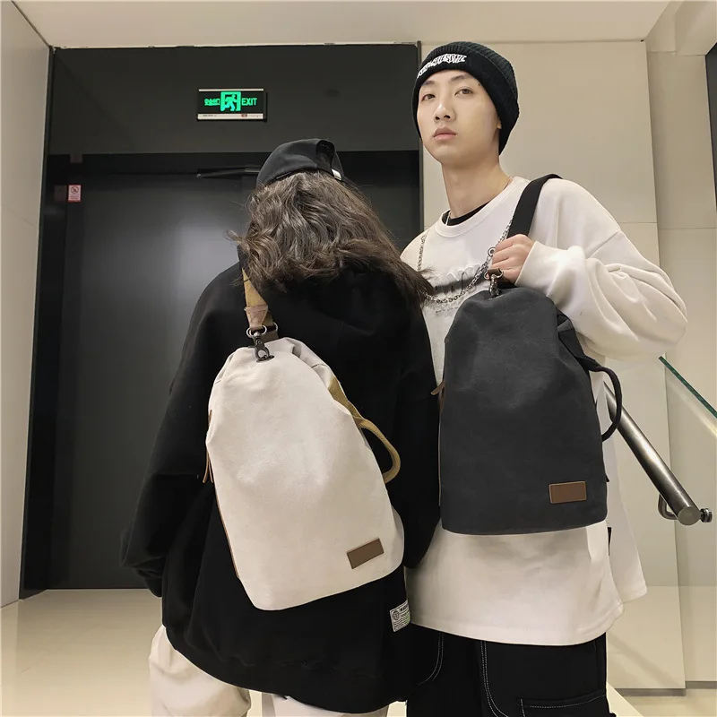 

Casual men's canvas chest bag, large-capacity travel single-shoulder crossbody chest bag, single-shoulder backpack