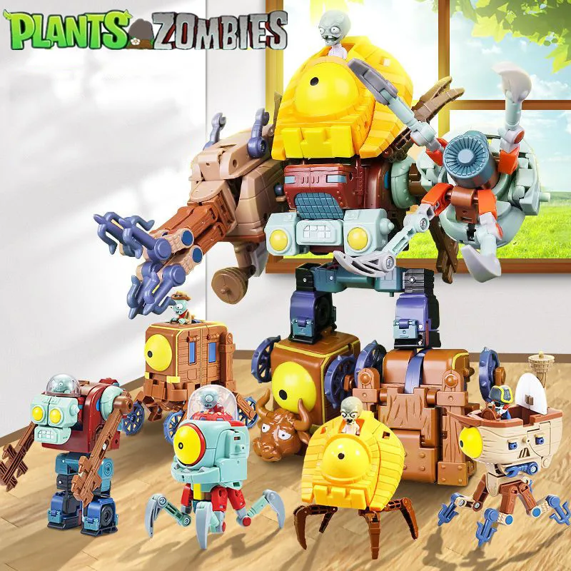 5 in 1 Plants vs Zombies Assembly Deformation BOSS Giant Zombie Robot Action Figure Model Toys Mech PVZ Transforming Kids Gifts