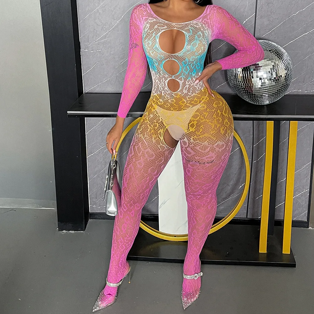 Body sin entrepierna de una pieza para sexo, lencería Sexy transparente, mono más sexy, disfraces eróticos, medias de cuerpo completo rosa