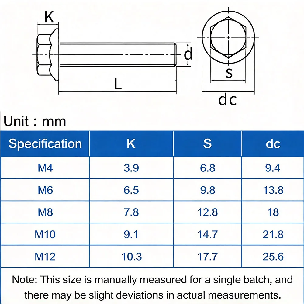 AnHai 304 SS GB5787 Flange Hex Head Bolts Serrated Flange Face Screws A2-70  M4 M5 M6 M8 M10 M12 2-30pcs Optional For Mech