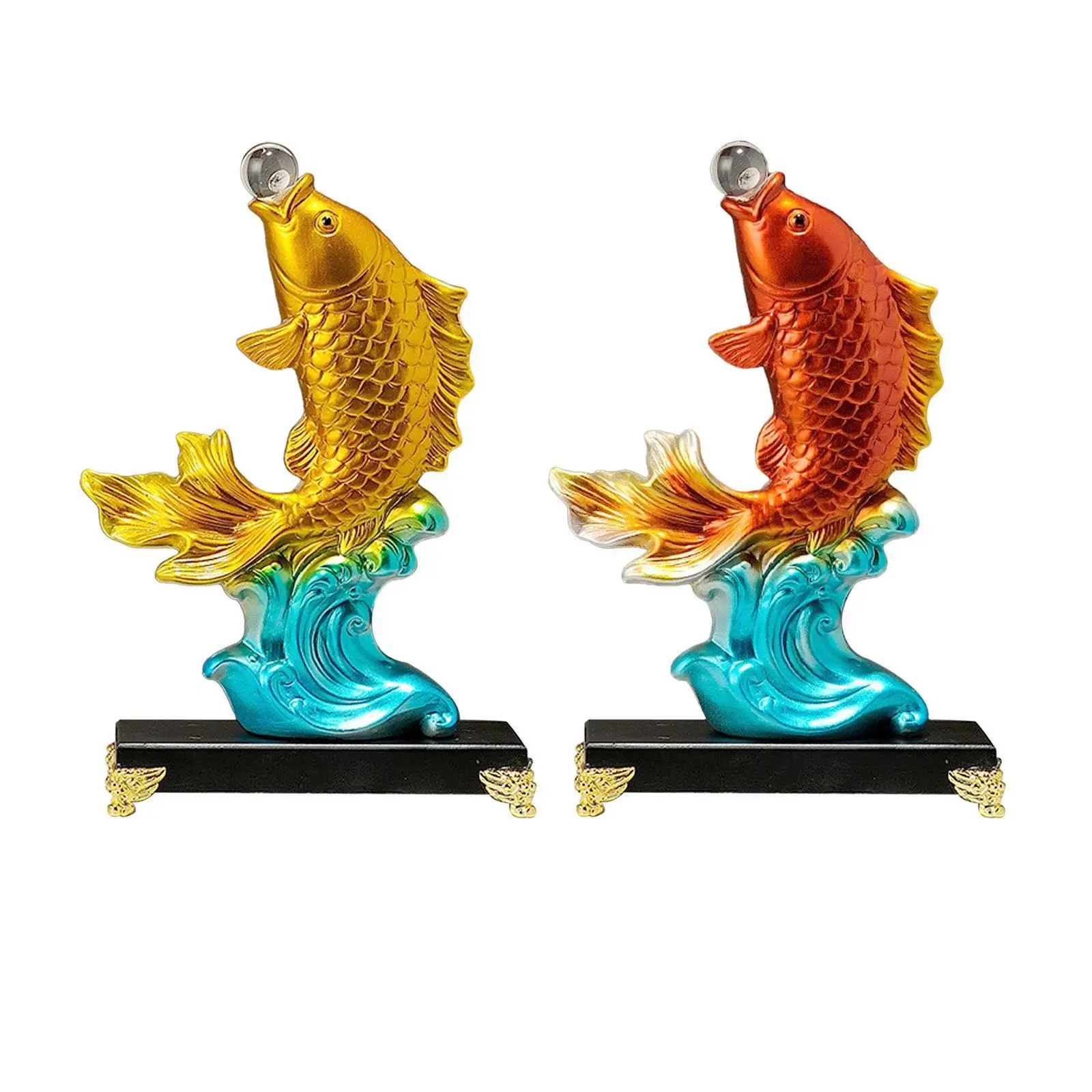 

Koi Fish Statue Resin Feng Shui Decor Collectible Animal Sculpture Desktop Ornament for Bedroom Cabinet Shelf Office Desk