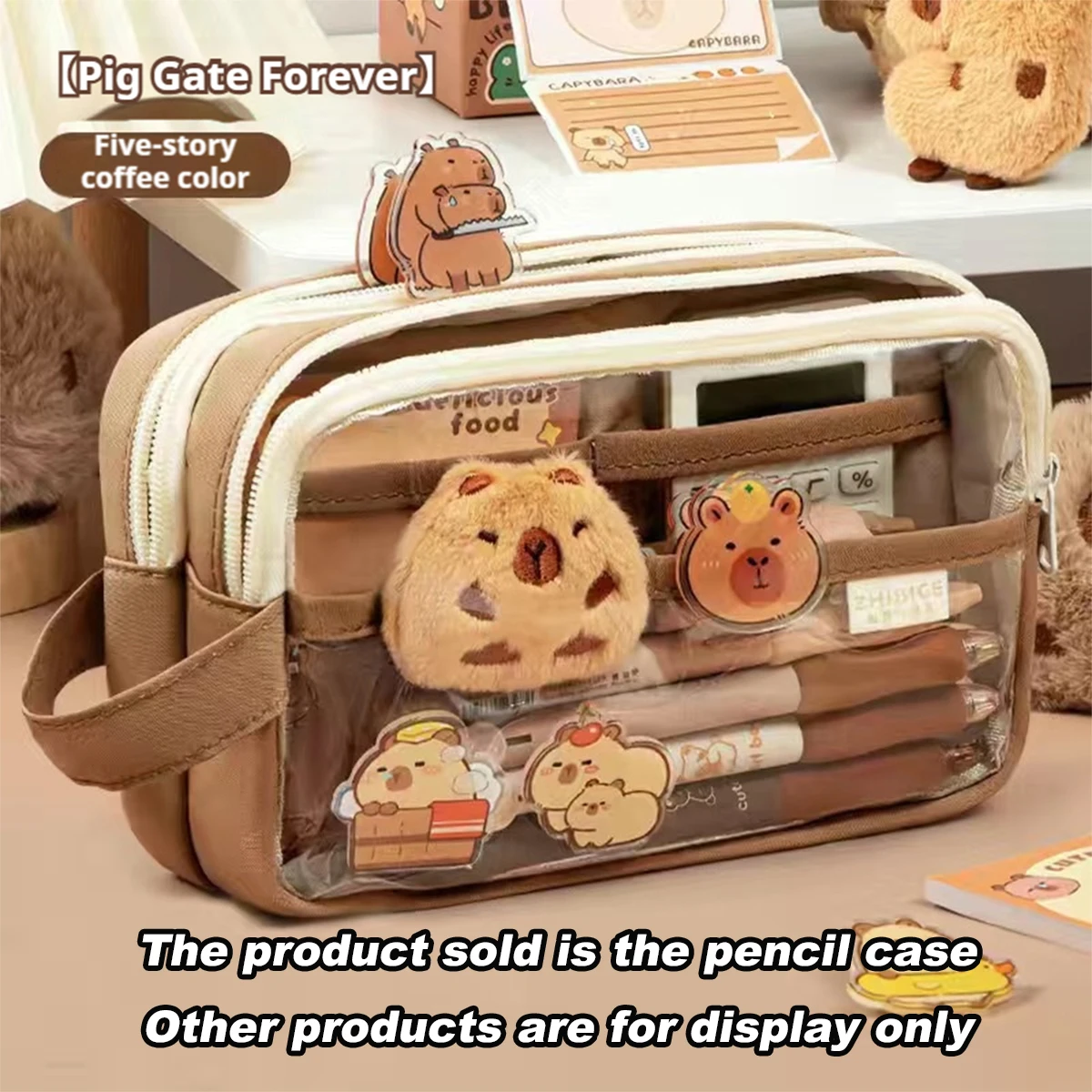 حقيبة أقلام رصاص شفافة ذات سعة كبيرة من Kawaii مع مقبض حقيبة أدوات مكتبية مدرسية محمولة للأطفال حقيبة أقلام رصاص للعودة إلى المدرسة