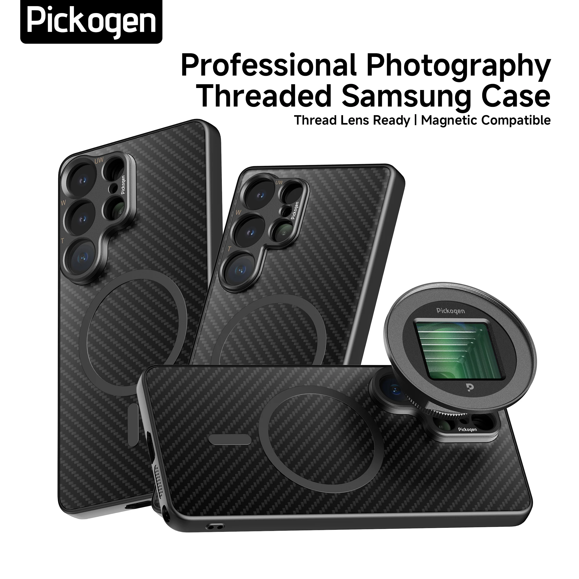 PICKOGEN 17mmマウントフォンケース（Samsung Galaxy S24 / S25 / S26 Ultra用）マグネティックフォンケースケージ、写真用レンズ対応