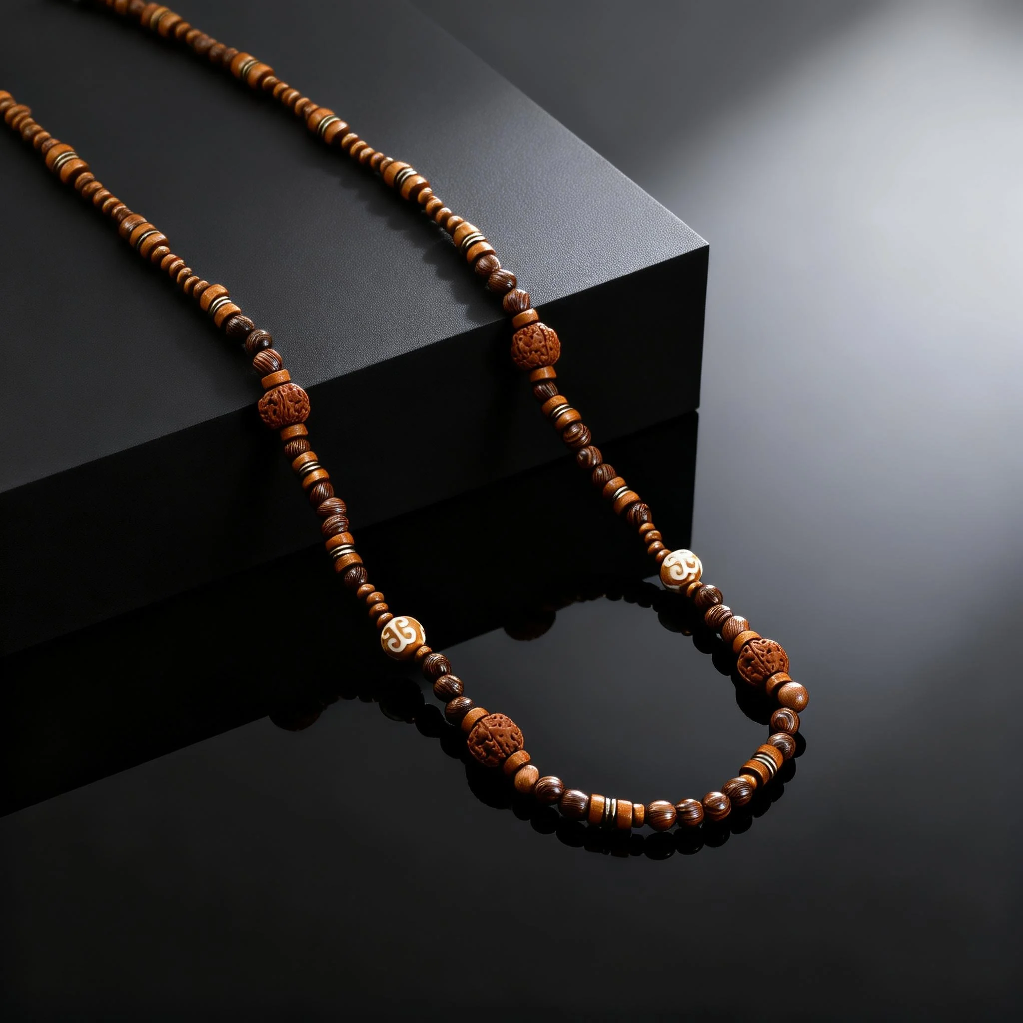 Fashion Walnut Wood Bead Necklace for Men, Adjustable Handmade Long Chain Stackable Necklace, Bohemian Jewelry Accessories - view 3