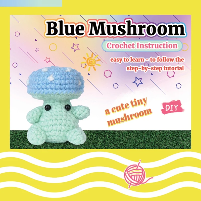 Crochet Kit DIY Mushroom Crochet Kit With Knitting Yarn Needles Plush Doll Easy(6 In 1 Set)