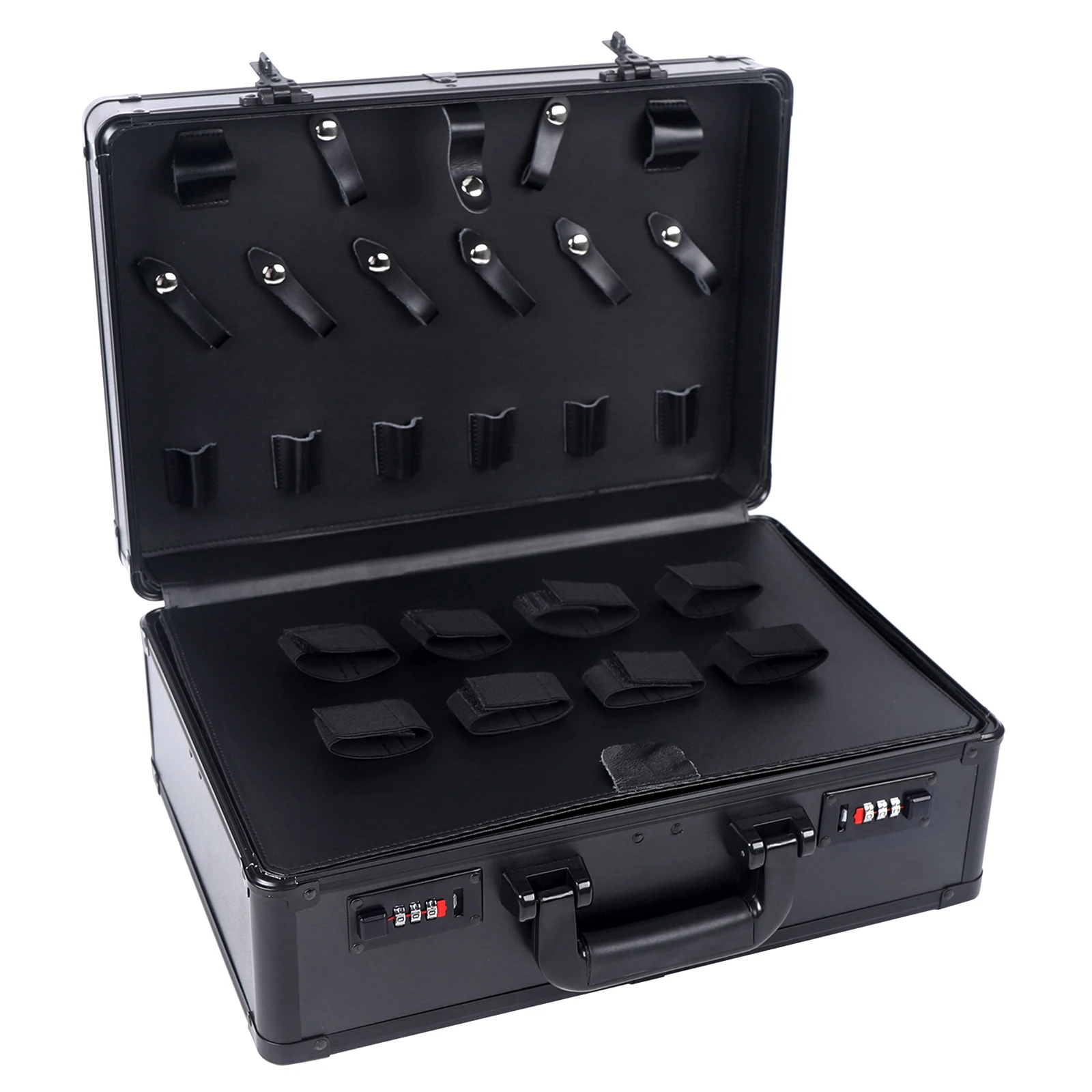 

Black Modern Rectangle Hairdressing Tool Box Aluminum Alloy Fireproof Board PU Material Electroplating Surface Integrated Design No Assembly Required Portable Salon Tool Storage Case for Hair Styling