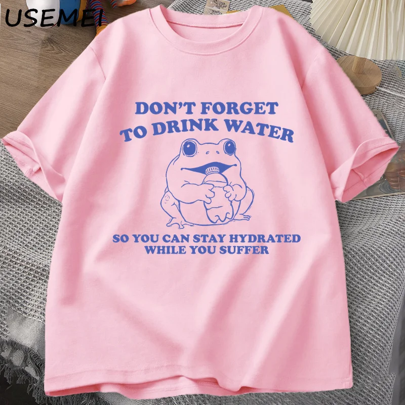 Stay Hydrated While You Suffer T-Shirt Vintage Style Funny Frog Graphic Tee Summer Cotton Short Sleeve T-shirts Oversized Tees