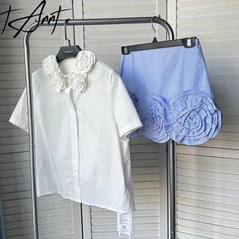 

Tannt Women Shirt Blouse Flower Patchwork Short-sleeved Cotton Blouse Tops Fashion Casual White Shirt Tops Women 2025 New