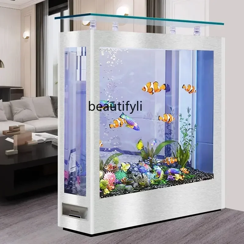 

European-Style Rectangular Screen Partition Aquarium Medium and Large Floor Glass Living Room Free Aquarium