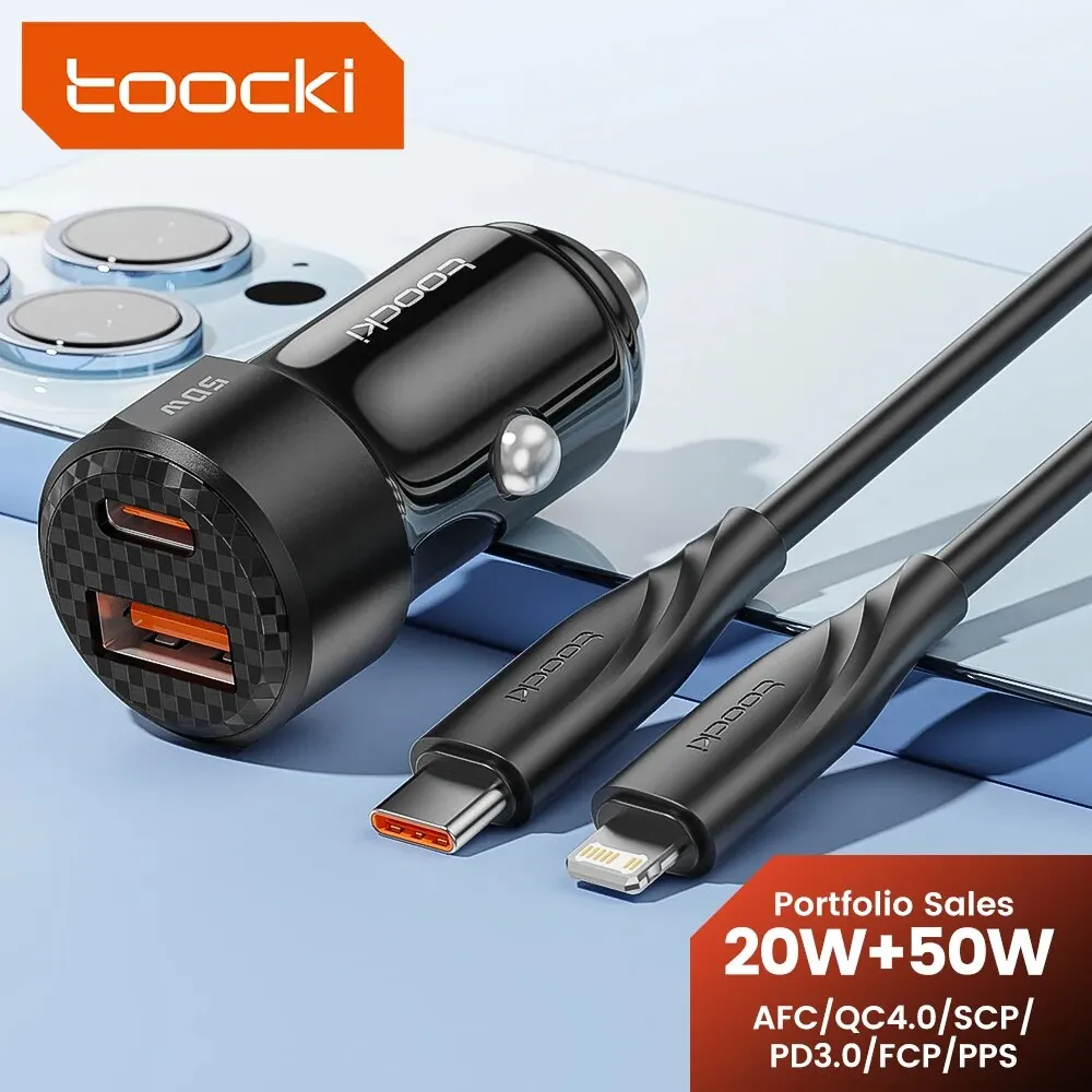 Toocki 차량용 USB 충전기, USB C 타입, 미니 고속 충전, FCP SCP USB PD, 샤오미 12, 아이폰 13, POCO 차량용 휴대폰 충전기, 12V, 24V