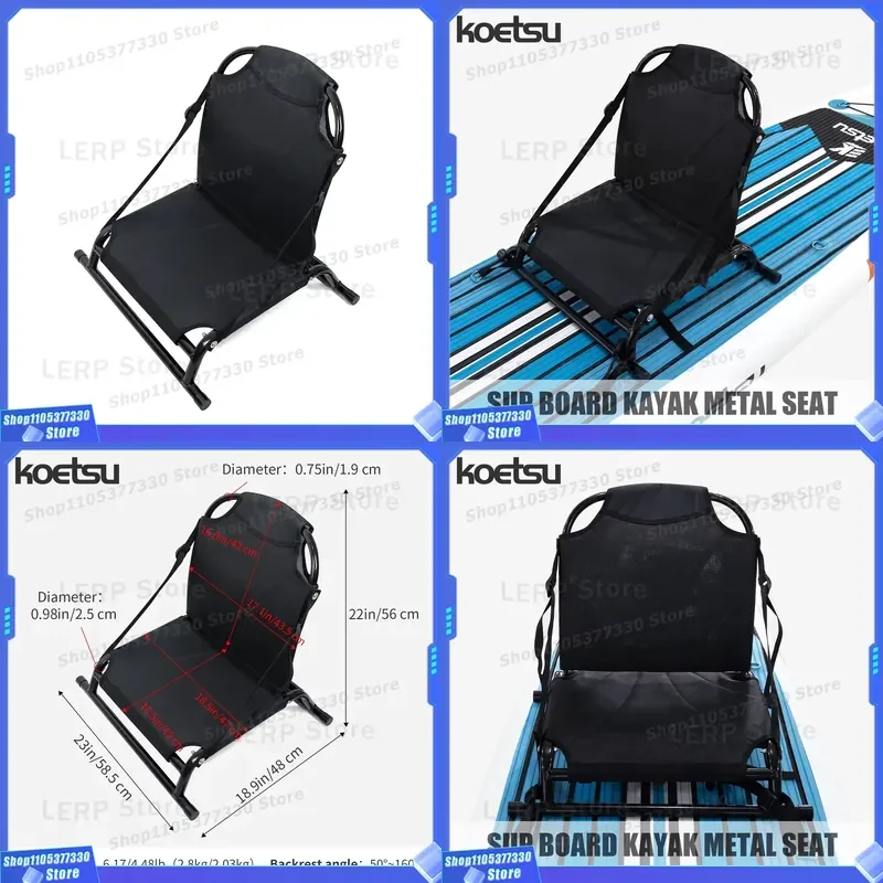 KOETSU Adjustable Kayak Seat - Ergonomic Backrest for Canoes Paddleboards Fishing Boats, Black Metallic Finish Durable