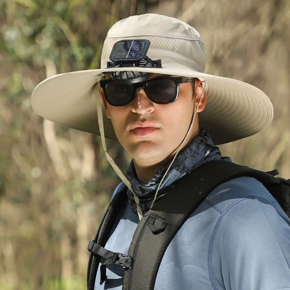 New with Solar Powered Fan Fishing Hat Quick Dry Large Size Sun Hat Wide Brim Bucket Hat Outdoor