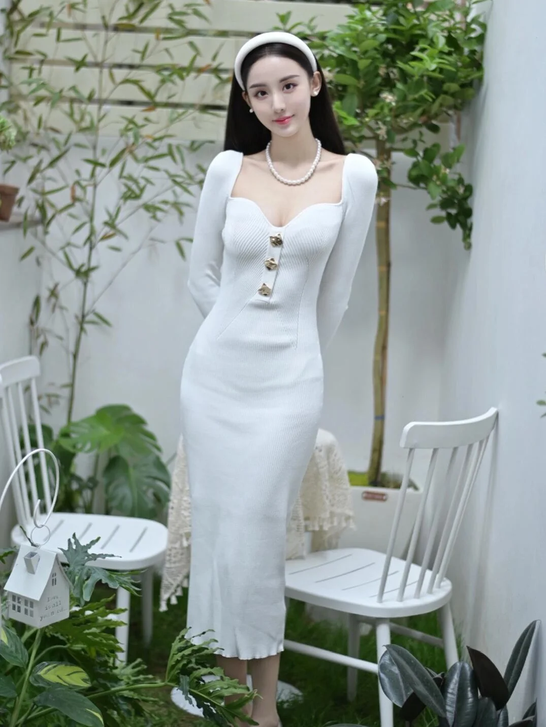 

Вязаное платье Ele SelfSP: новинка весна-лето, с высокой талией, из шерстяной смеси, с длинными рукавами, для взрослых