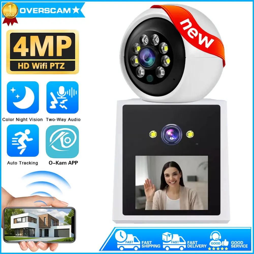 

2K HD WiFi PTZ IP Baby Monitor 4MP Auto Tracking Color Night Vision 2 Way Video Calling Smart Home Wireless Security Camera 4MP