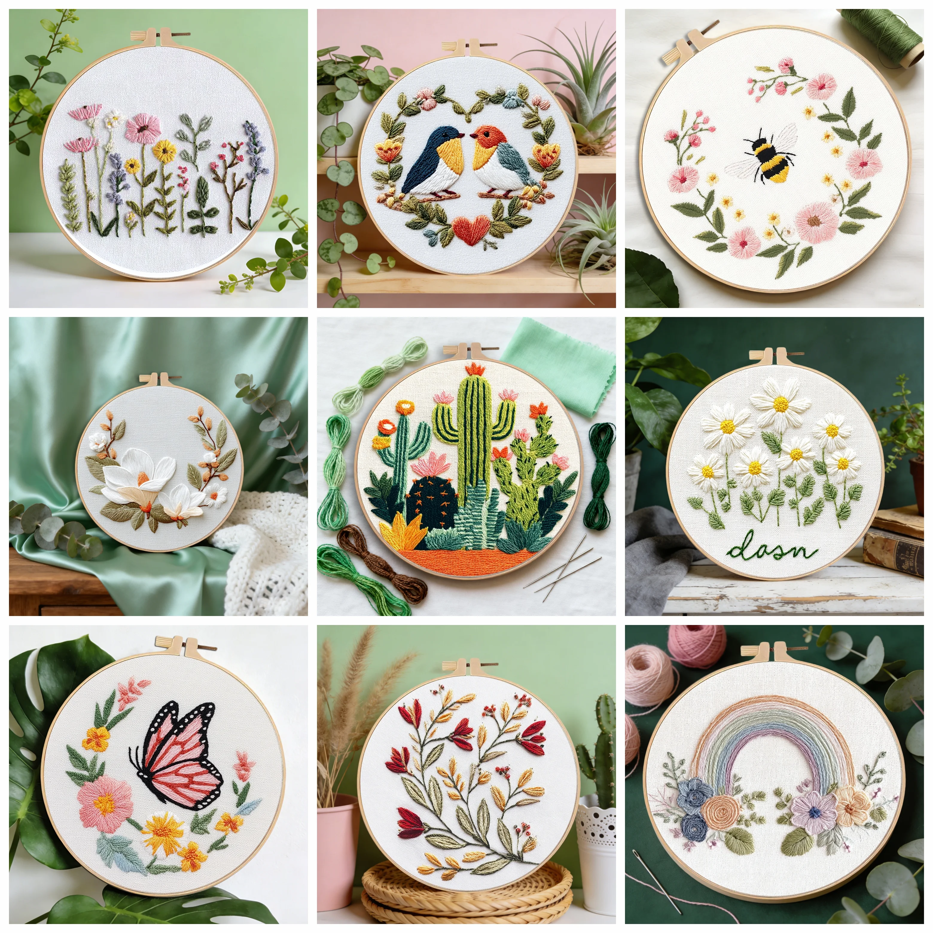 DIY Stickerei-Set Kaktus Kreuzstich-Kit Blumenmuster Bedruckte Leinwand Kunstwerk Nähzubehör Set Heimdekoration Geschenk