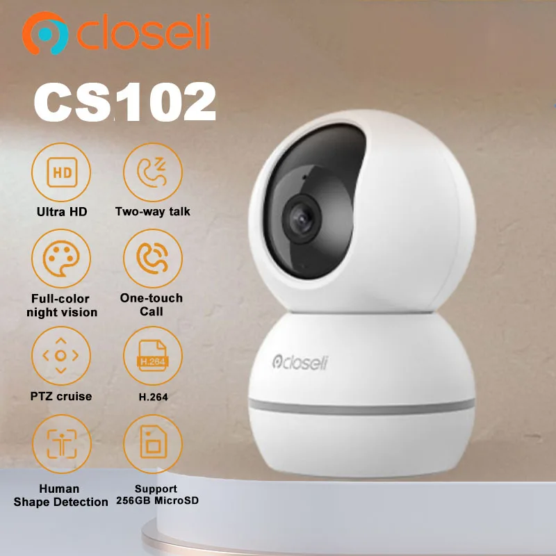 CLOSELI CS102 5MP 3.6 MM Wi-Fi Camera Humanoid Detection Support 256GB MicroSD Two-Way Talk One-Touch Call