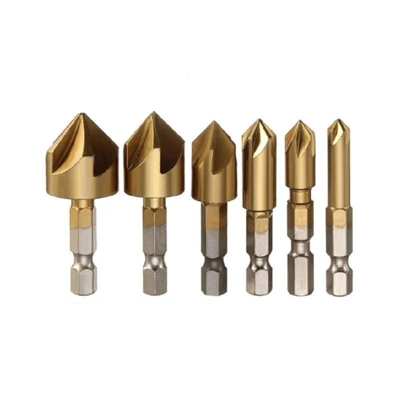 Meikela Hexagonal Handle Five Edge Chamfer 11PCS High Speed Steel Drill Bit 90 Degree Oblique Hole Positioning Chamfer Tool Set