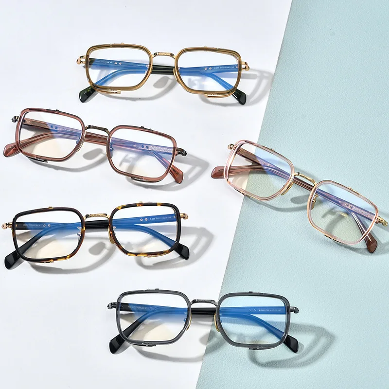 Ultra-light pure titanium glasses frame men retro square myopia glasses frame with adjustable degree