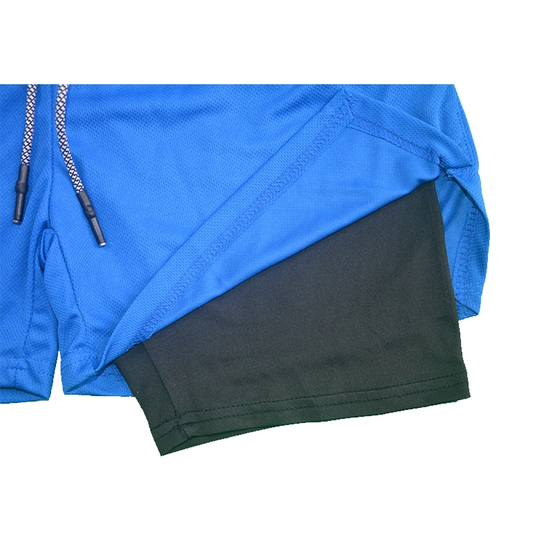 Doppelschichtige Fitness-Shorts für Herren, für Fitness, Fitnessstudio, Training, 2-in-1-Sport-Shorts, schnell trocknend, Workout, Joggen, Doppeldeck, Sommer – Detail 9