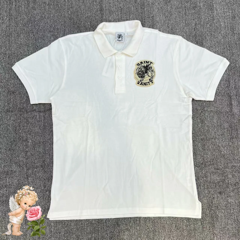 

Men's Clothing SAINT VANITY Embroidery Patch Label Polo Shirt Lapel T Shirt Men Women High Quality Casual White T-shirt Clothes