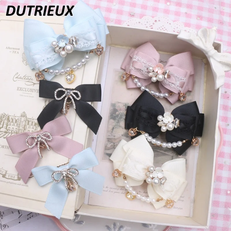 

2024 New Fashion Sweet Cute Hair Clip Female Beaded Flower Rhinestone Women's Accessories Barrettes Lolita Hairclips for Lady