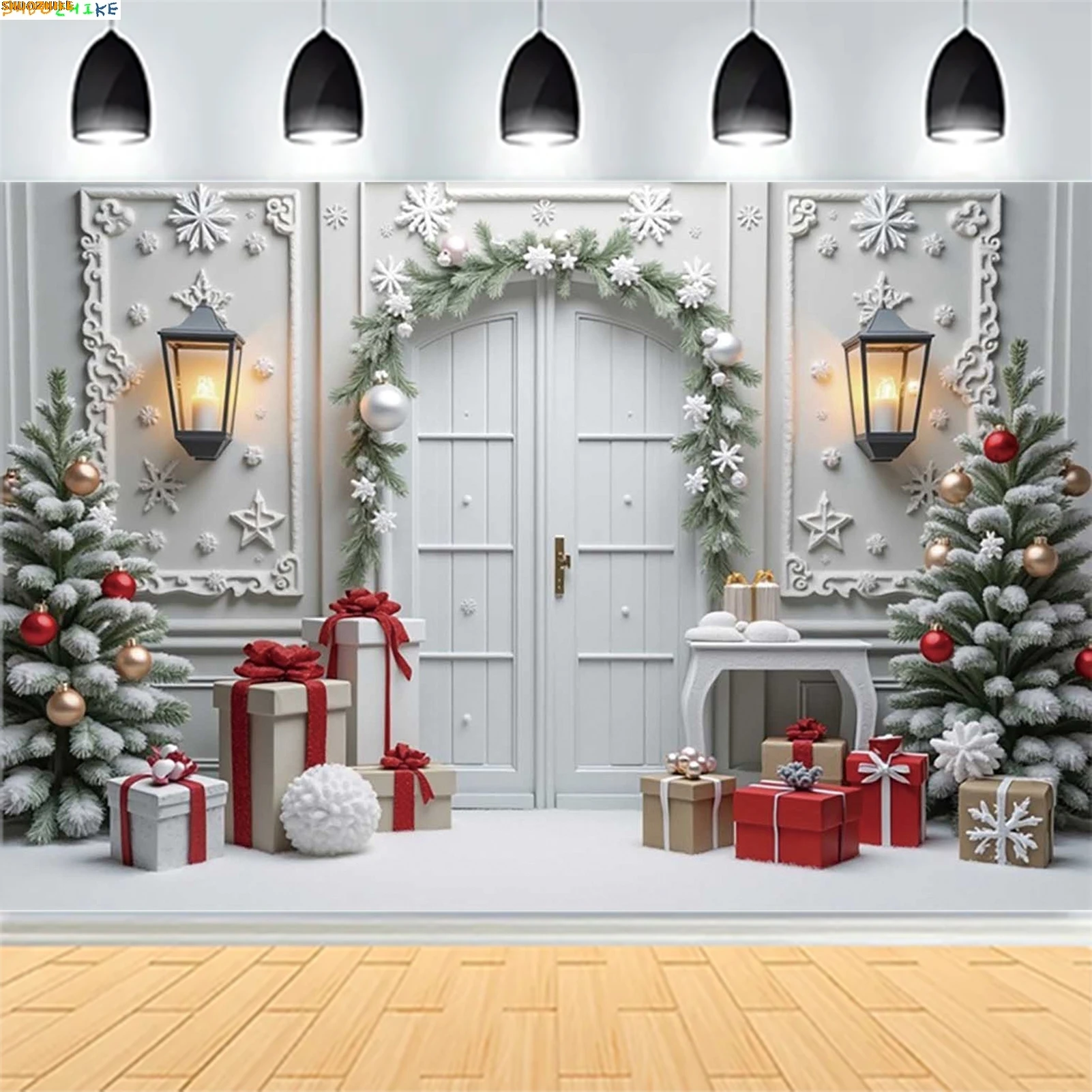 

Christmas Day New Year Party Photography Backdrops Prop Window Living Room Interior Xmas Tree Snow Theme Photo Background FN-59