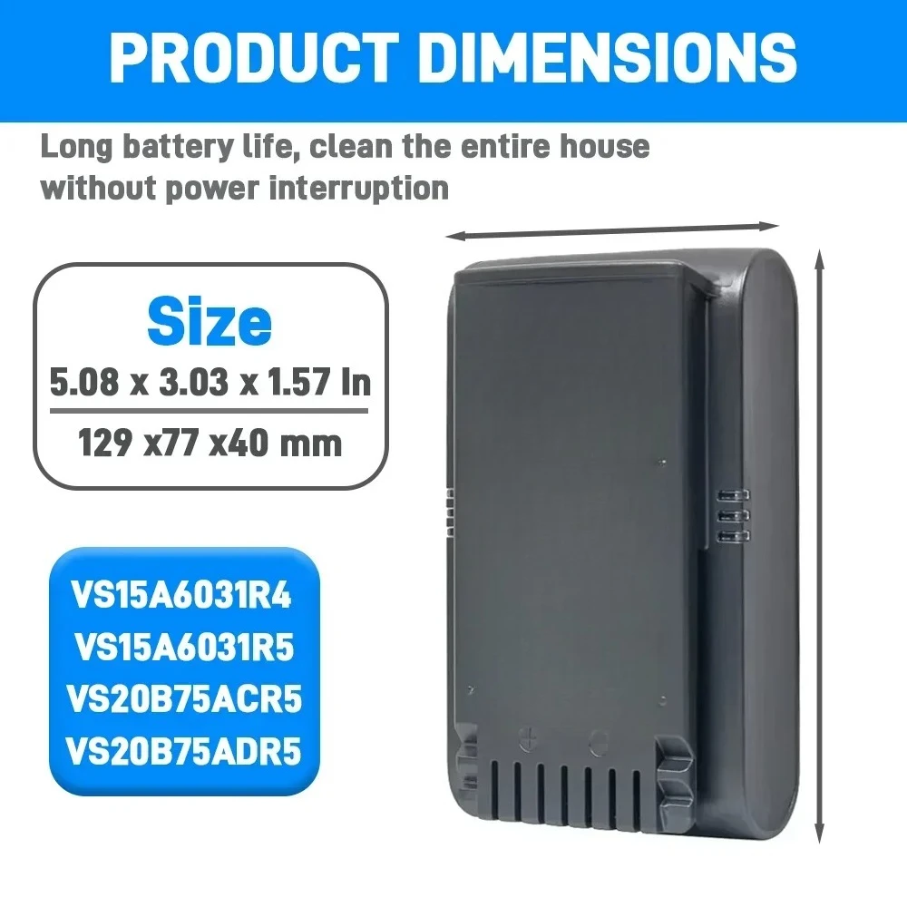 

VCA-SBTA60 Lithium Battery for Samsung Jet 60 Turbo Jet 75E Complete Vacuum Cleaner, Replacement Battery Pack with Charger
