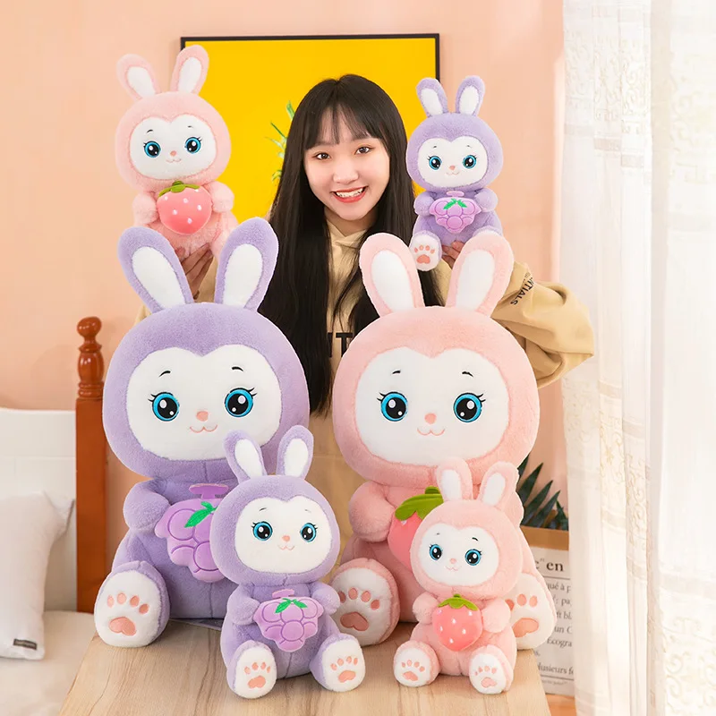 Kawaii Rabbit Plush Toy Stuffed Fruit Bunny Purple Pink Doll Child Comfortable Sleep Pillow Photography Tool Girls Birthday Gift