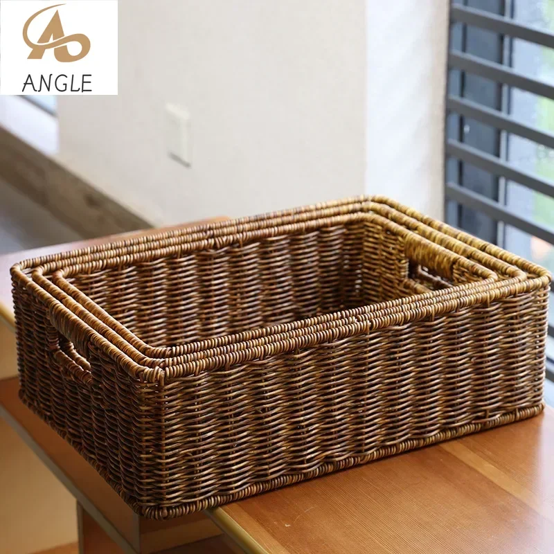

Прямоугольная домашняя корзина для хранения ручной работы для домашних мелочей, поднос с имитацией ротанга, кухонный органайзер для хранения