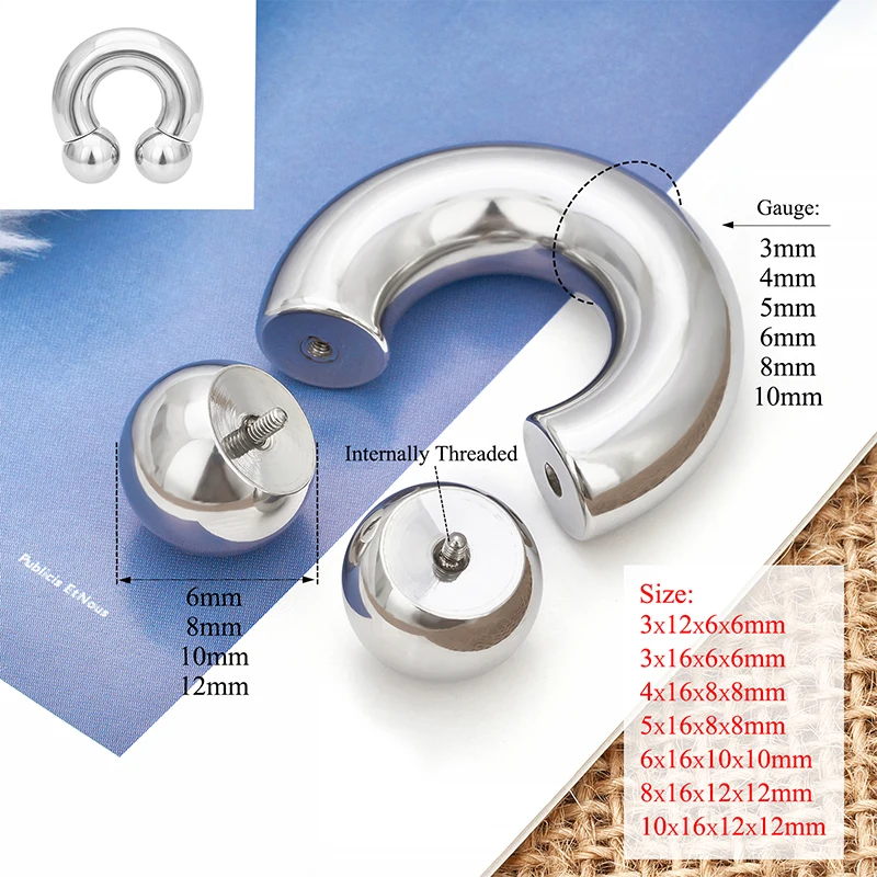 G23 Titanium Horseshoe Nose Ring Barbell Internal Thread Large Gauge Earlobe Piercing Ear Expander Septum Earring Body Jewelry