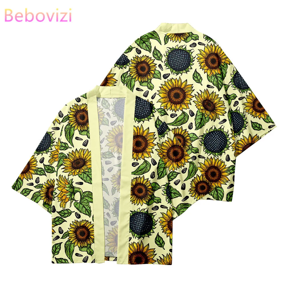 

Yellow Sunflower Plus Size XXS XS S 6XL 5XL 4XL Loose Japanese Cardigan Women Men Harajuku Kimono Cosplay Blouse Yukata Clothing