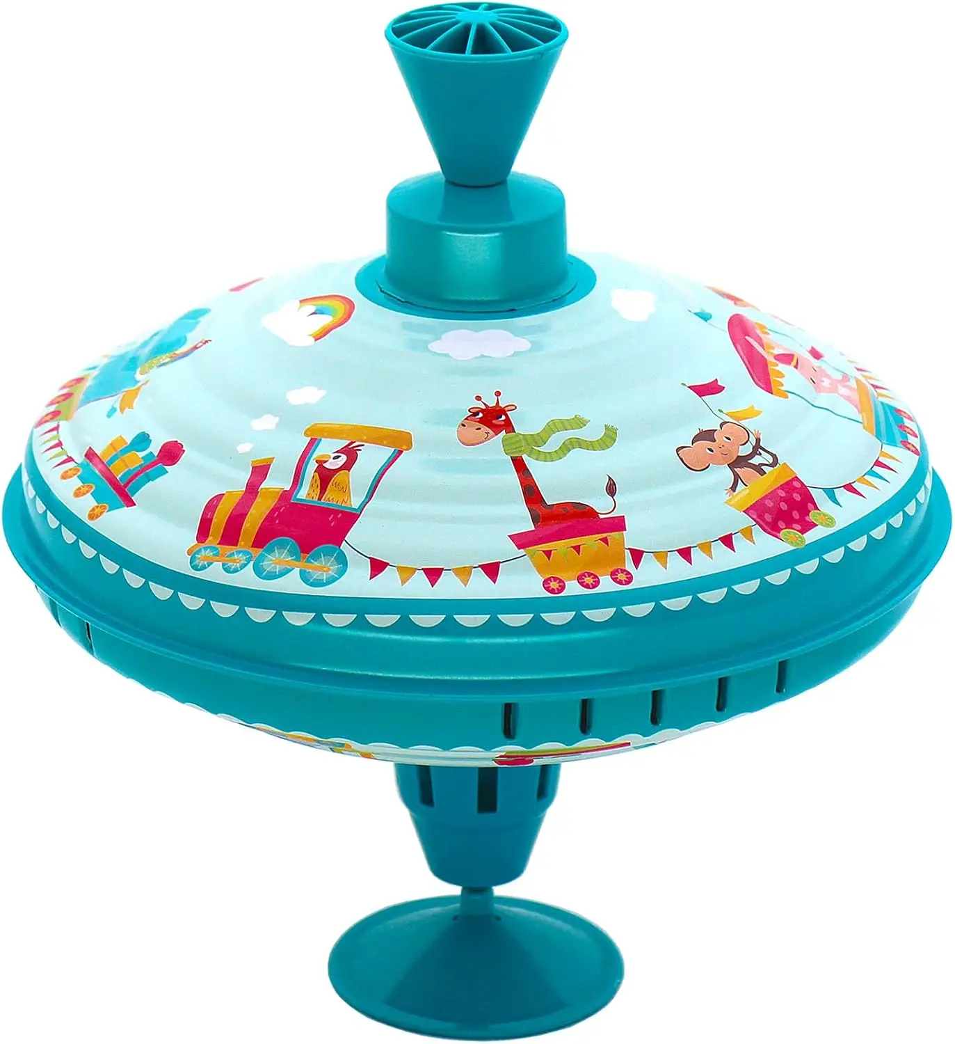 

Винтажный вращающийся волчок из жести для малышей от 18 месяцев, большой размер 7,9 дюйма, с безопасной пластиковой основой и звуком пискания