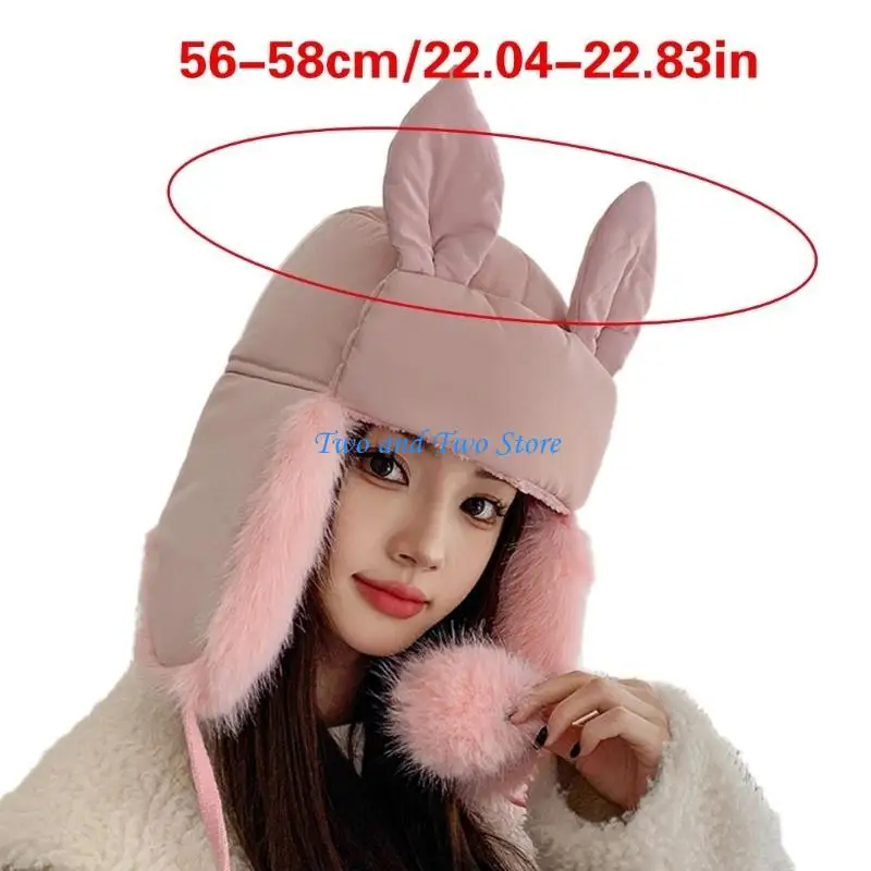 HX6F Ear Flap Trapper Hat for Women Girl Plush Liner Ear Protective Hat Windproof Hat for Outdoor Activity Winter Headwear