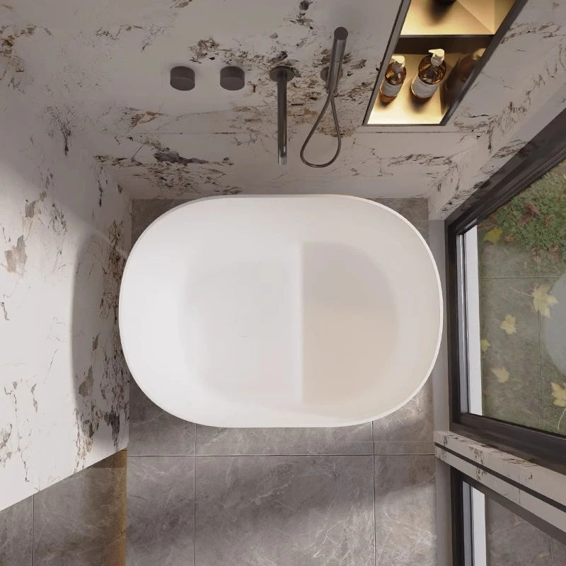 Qimei Stone Corian Polimero Pietra artificiale Schiuma profonda Mini vasca da bagno ovale seduta per uso domestico
