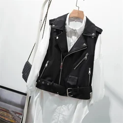 PU Leather Vest Waistcoat Solid Women Motorcycle Vest 2024 Spring Autumn New High Quality Sleeveless Zipper Vests Tops