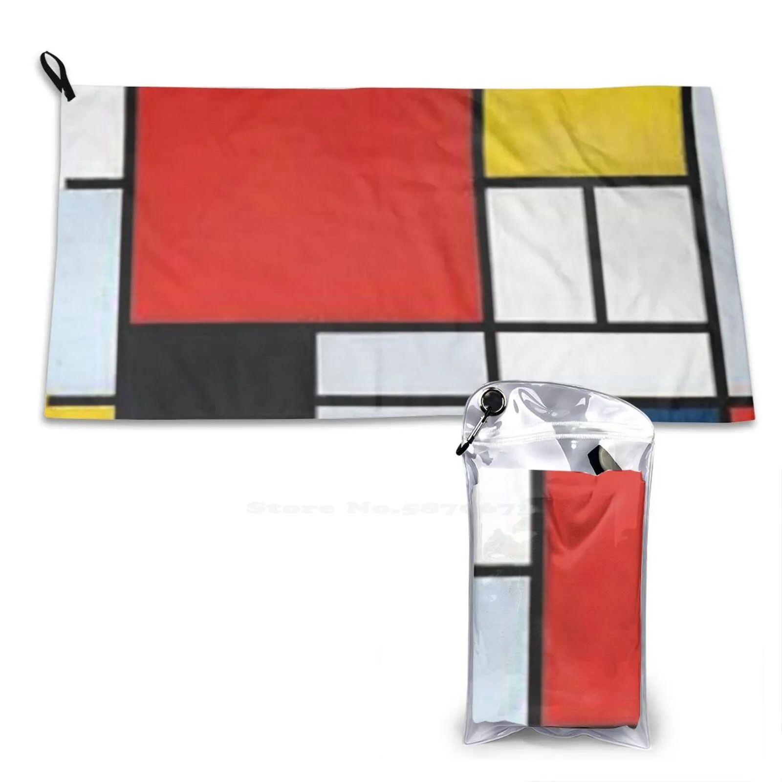 Piet Mondrian – serviette de voyage en tissu microfibre douce, planche de couleur abstraite rouge bleu jaune blanc carré